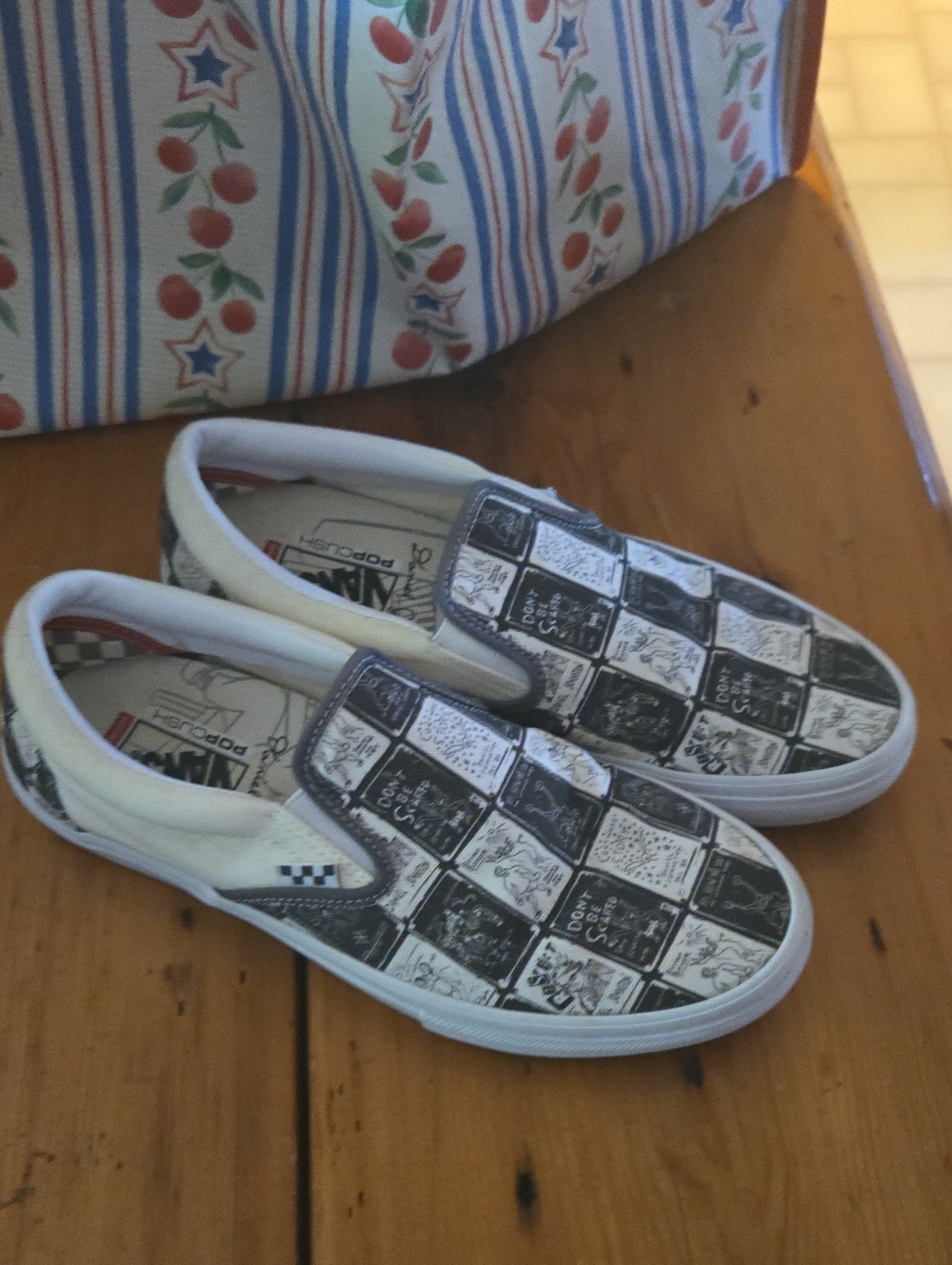 Vans Daniel Johnston Sz 10.5 Slip-On Checkerboard Graphic Sneakers